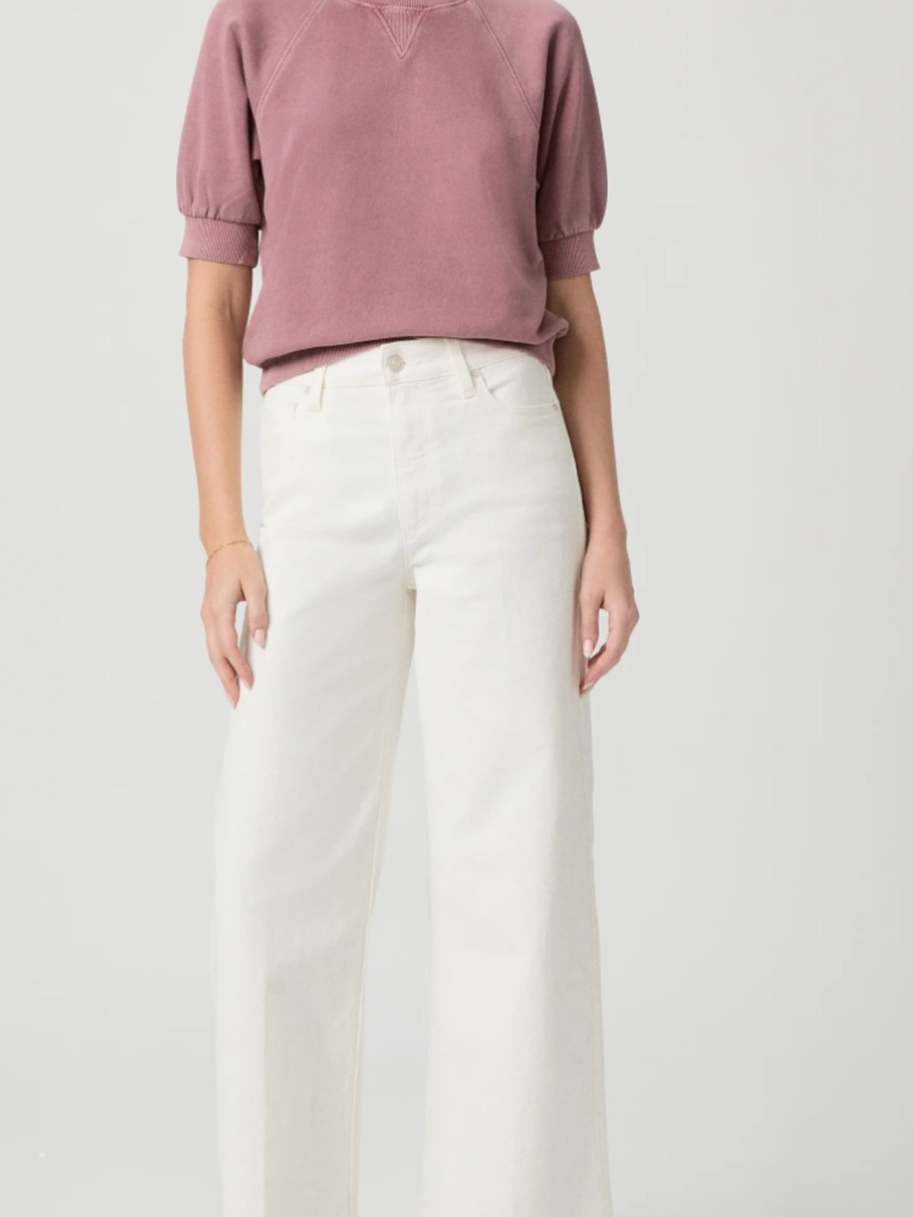 PAIGE Anessa White High-Rise Wide-Leg Cropped Jeans Raw Hem Size 24 - Picture 10 of 10